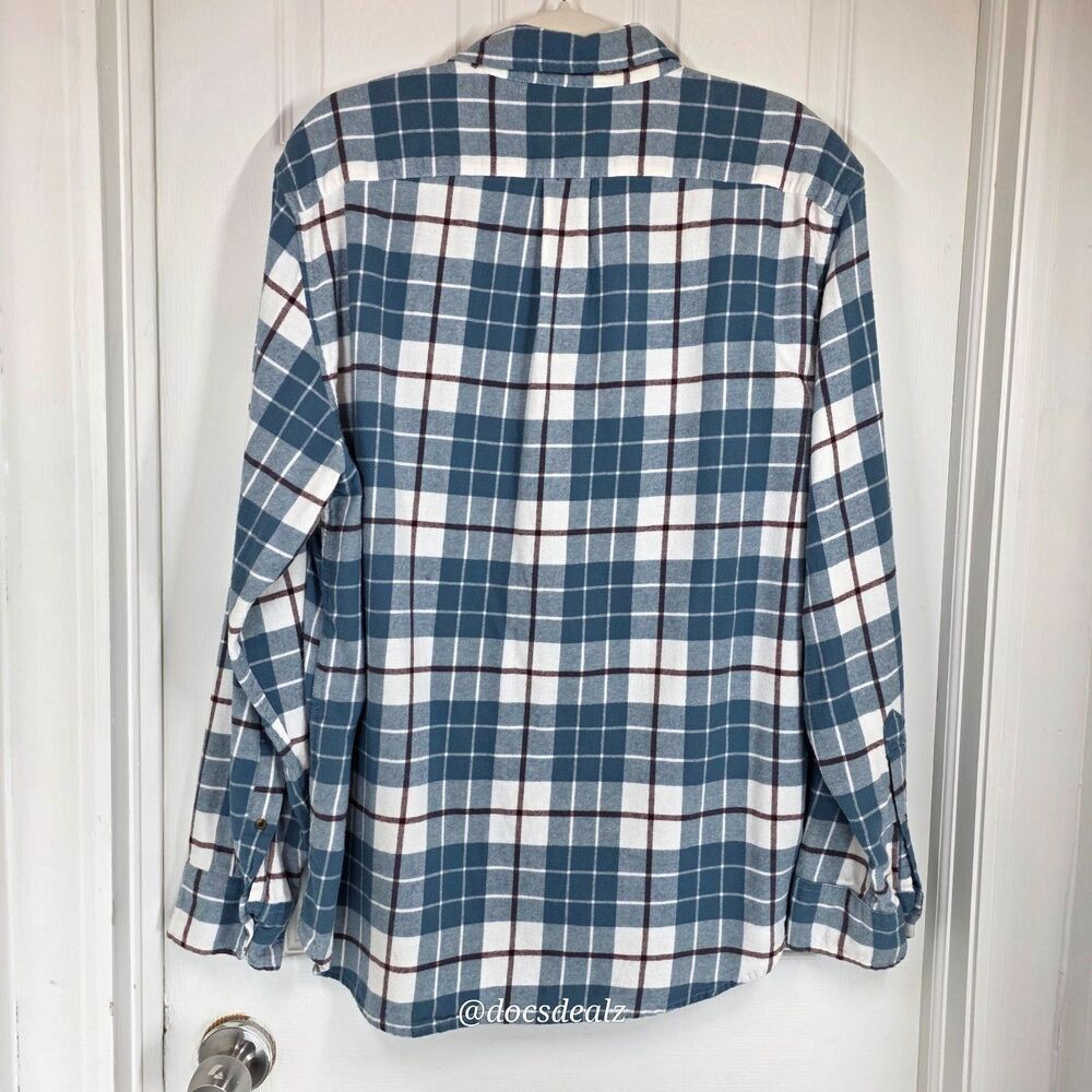 J. Crew Flannel Plaid Blue and White Men's XL - Picture 2 of 5